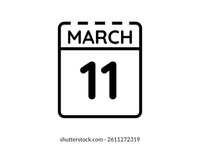 11 March calendar icon text page monthly web design on black and white background vector, icon, or illustration with the month of March 11