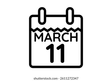 11 March calendar icon text page monthly web design on black and white background vector, icon, or illustration with the month of March 11