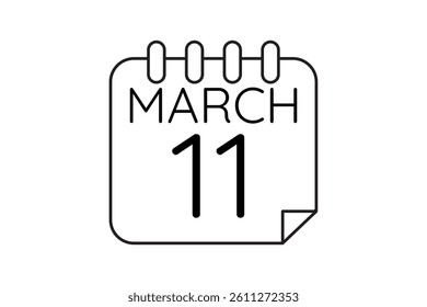 11 March calendar icon text page monthly web design on black and white background vector, icon, or illustration with the month of March 11