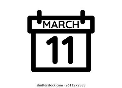 11 March calendar icon text page monthly web design on black and white background vector, icon, or illustration with the month of March 11