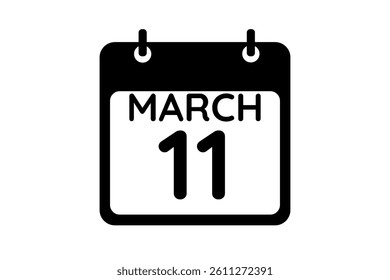 11 March calendar icon text page monthly web design on black and white background vector, icon, or illustration with the month of March 11