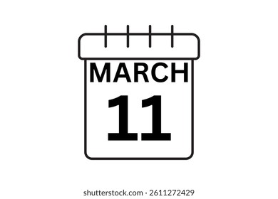 11 March calendar icon text page monthly web design on black and white background vector, icon, or illustration with the month of March 11