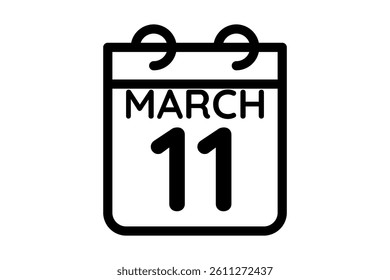11 March calendar icon text page monthly web design on black and white background vector, icon, or illustration with the month of March 11