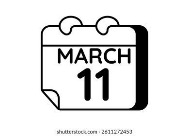 11 March calendar icon text page monthly web design on black and white background vector, icon, or illustration with the month of March 11