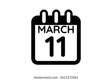 11 March calendar icon text page monthly web design on black and white background vector, icon, or illustration with the month of March 11
