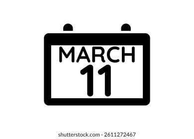 11 March calendar icon text page monthly web design on black and white background vector, icon, or illustration with the month of March 11