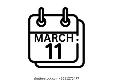 11 March calendar icon text page monthly web design on black and white background vector, icon, or illustration with the month of March 11