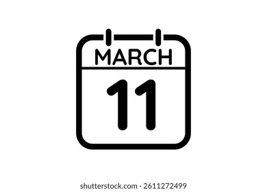 11 March calendar icon text page monthly web design on black and white background vector, icon, or illustration with the month of March 11