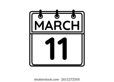 11 March calendar icon text page monthly web design on black and white background vector, icon, or illustration with the month of March 11