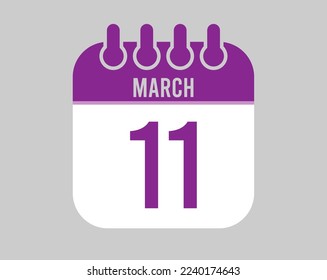 11 March calendar vector. Icon for March days in purple calendar