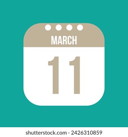 Icono de vector de calendario del 11 de marzo. Marzo blanco fecha para los días del mes y la semana en un fondo claro