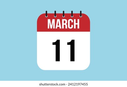 11 March Calendar. March Calendar Vector Illustration.