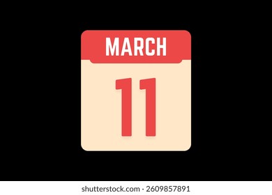 11 March icon text page monthly web design on coral, white, tangerine and black background vector, icon, or illustration with the month of March 11