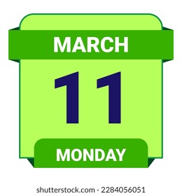 11 March, Monday. Date template. Useful design for calendar or event promotion. Vector illustration EPS 10 File. Isolated on white background. 