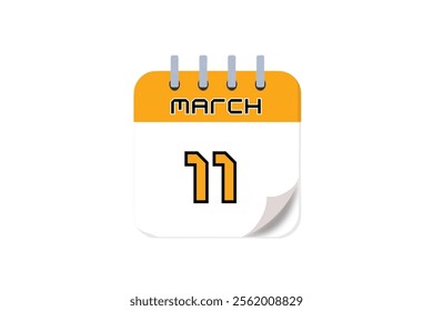 11 March month single day vector, illustration, calendar with yellow, black and white color background calendar March 11