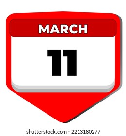 11 March vector icon calendar day. 11 date of March. Eleventh day of March. 11th date number. 11 day calendar. Eleven date. Vector illustration