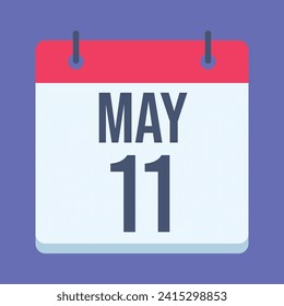 Calendario del 11 de mayo. Fondo Azul. Calendario de vectores.
