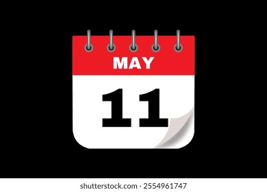 11 May calendar icon text page monthly web design on red, white and black background vector, icon, or illustration with the month of May 11