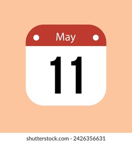 11 May calendar vector icon. Red May date for the days of the month and the week on a light background