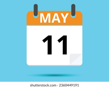 11 May. Flat icon calendar isolated on blue background. Vector illustration.