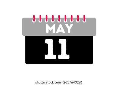 11 may month single day vector, illustration, calendar with ash, black, red and white color background calendar icon of may 11