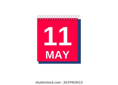 11 may month single day vector, illustration, calendar with red, blue and white color background calendar icon of may 11