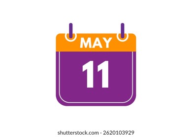 11 de mayo Mes Vector de un solo día, ilustración, calendario con naranja, púrpura, ceniza y fondo de color blanco Icono de calendario del 11 de mayo