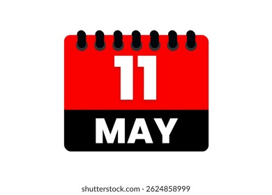 11 may month single day vector, illustration, calendar with red, black and white color background calendar icon of may 11