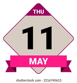 11 de mayo, jueves. Plantilla de fecha. Diseño útil para la promoción de calendarios o eventos. Ilustración vectorial Archivo EPS 10. Aislado sobre fondo blanco.