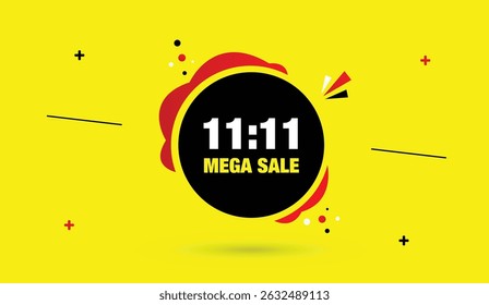 11 TO 11 mega sale editable vector illustration web banner template design black red shapes yellow white bold text yellow business abstract background modern promotion layout marketing design