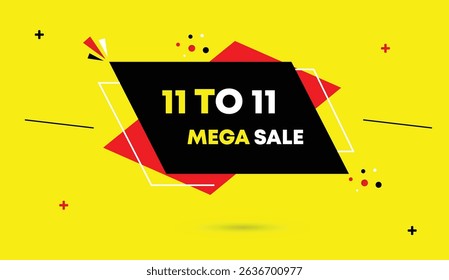 11 to 11 mega sale editable vector illustration template art web banner black red shapes yellow abstract background perfect for promotional design advertising marketing campaigns online shopping deals