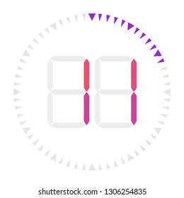 The  11 minutes, stopwatch vector icon, digital timer. Vector digital count down circle board with circle time pie diagram. Watch outline style design, designed for web and app.