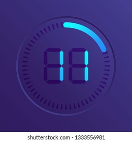 The 11 minutes, stopwatch vector icon, digital timer. Vector digital count down circle board with circle time pie diagram. Watch outline style design, designed for web and app.