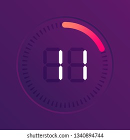 The 11 minutes, stopwatch vector icon, digital timer. Vector digital count down circle board with circle time pie diagram. Watch outline style design, designed for web and app.