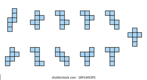 11 nets of a cube. 3D shape nets