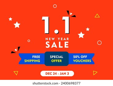 1.1 New Year Sale Discount Promo Poster and Banner Marketing Business For Social Media Advertisement Vector