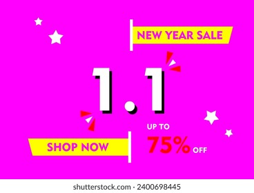 1.1 New Year Sale Discount Promo Poster and Banner Marketing Business For Social Media Advertisement Vector