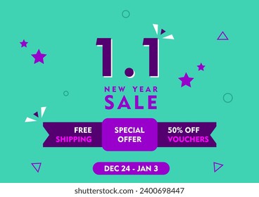 1.1 New Year Sale Discount Promo Poster and Banner Marketing Business For Social Media Advertisement Vector
