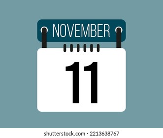 11 November calendar icon. November calendar date and month icon with black number