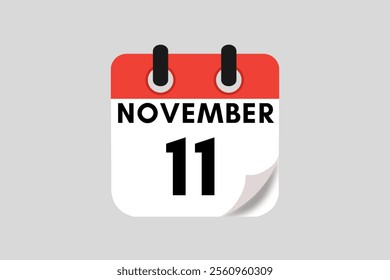 11 November calendar icon text page monthly web design on red, white, black and ash background vector, icon, or illustration with the month of November 11