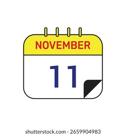 11 de noviembre Calendario Icono Diseño de Ilustración vectorial
