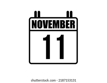 11. November-Kalender. Einfache Kalenderseite für den Monat November. Schwarze Vektorgrafik auf weißem Hintergrund.