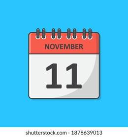11 November Calendar Vector Icon Illustration. Daily Calendar Flat Icon