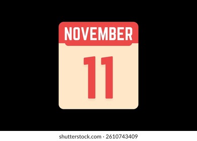11 November icon text page monthly web design on coral, white, tangerine and black background vector, icon, or illustration with the month of November 11