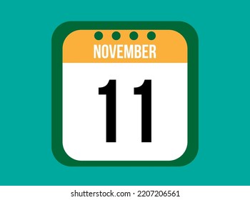 11. November orangefarbener Kalendervektor. Novemberdatum mit Quadrat auf hellem Hintergrund.