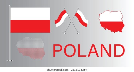 11 November, Poland Independence Day, Waving poland flags, Patriotic Symbolic background Vector illustration, Poland Banner with map