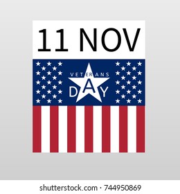 11 November, Veterans Day banner design with a star and elements of American flag
