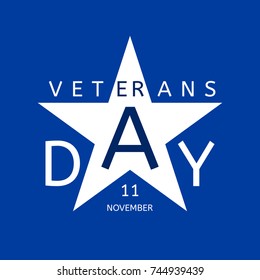 11 November, Veterans Day, Honoring All Who Served -  emblem in the form of a blue star 
