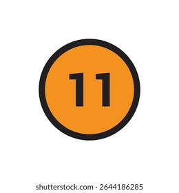 11 Number icon vector Orange Circle with Black design
