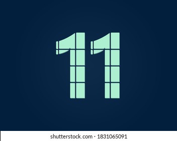 11 número, fuente de diseño vectorial.  Hecho de cuchillo cortado. Para logotipo, etiqueta de marca, elementos de diseño, identidad corporativa, aplicación y más. IsolatedEps10 ilustración